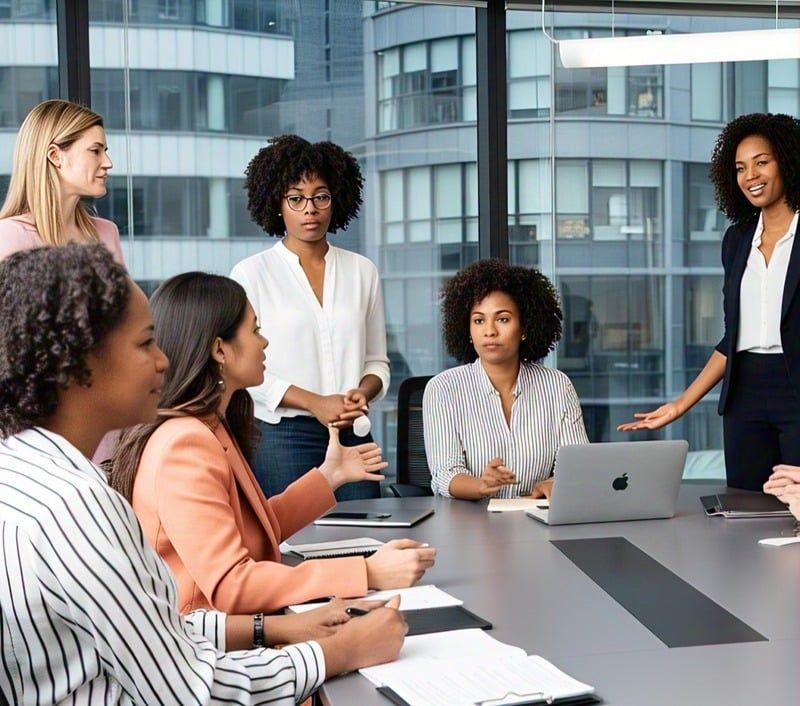 Leadership team in a boardroom working through a strategy session